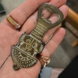 VTG Brass Mayan Aztec Figure Bottle Opener Tiki Bar Key Speed Blade Tsotchke 60s